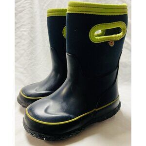 Boys Bogs Waterproof Insulated Rain Boots Navy Neon Green Cold Rated -22°F Sz 8